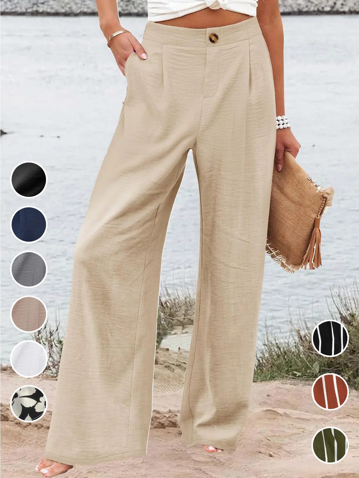 Casual Striped Long Zipper Buckle Pant