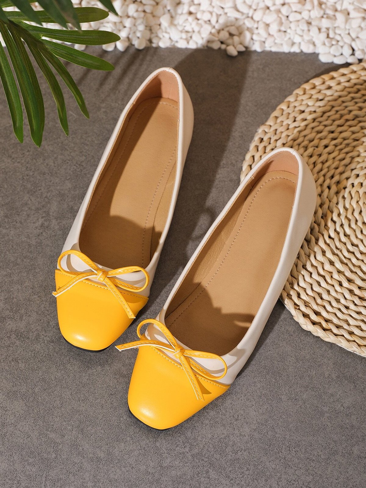 Urban Color Block Non-Slip Slip On Flat Heel Shallow Shoes Bow