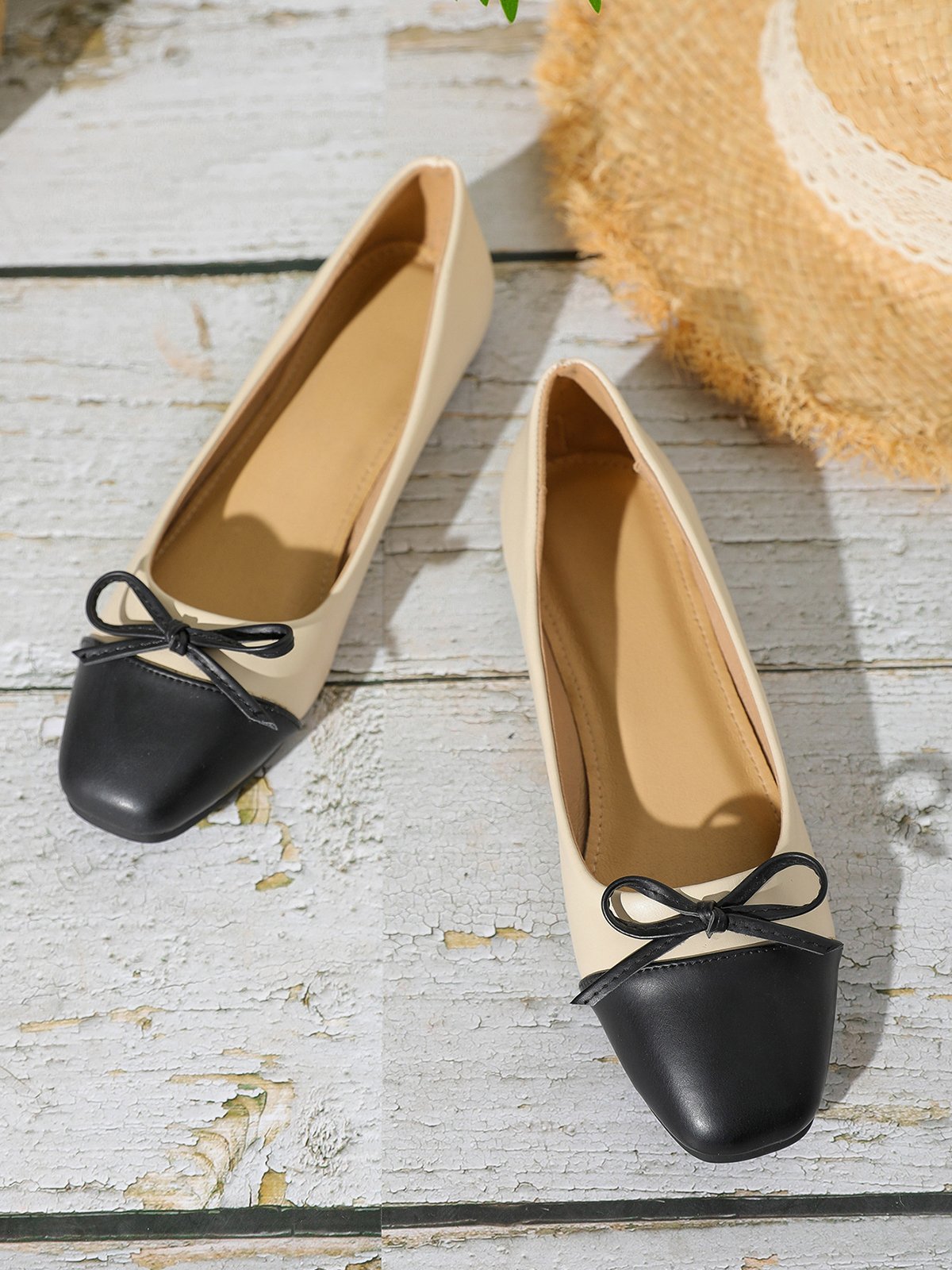 Urban Color Block Non-Slip Slip On Flat Heel Shallow Shoes Bow