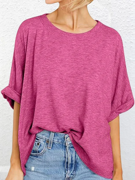 Casual Plain Crew Neck Half Sleeve T-shirt