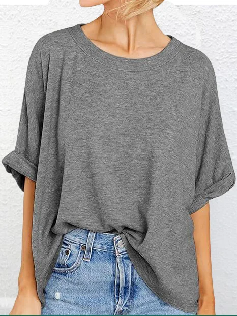 Casual Plain Crew Neck Half Sleeve T-shirt