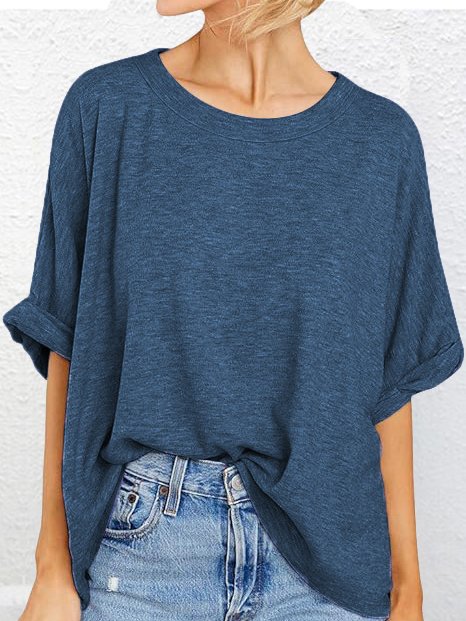 Casual Plain Crew Neck Half Sleeve T-shirt