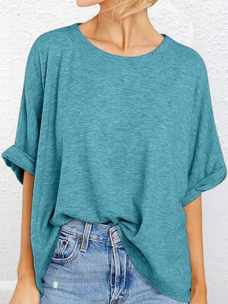 Casual Plain Crew Neck Half Sleeve T-shirt