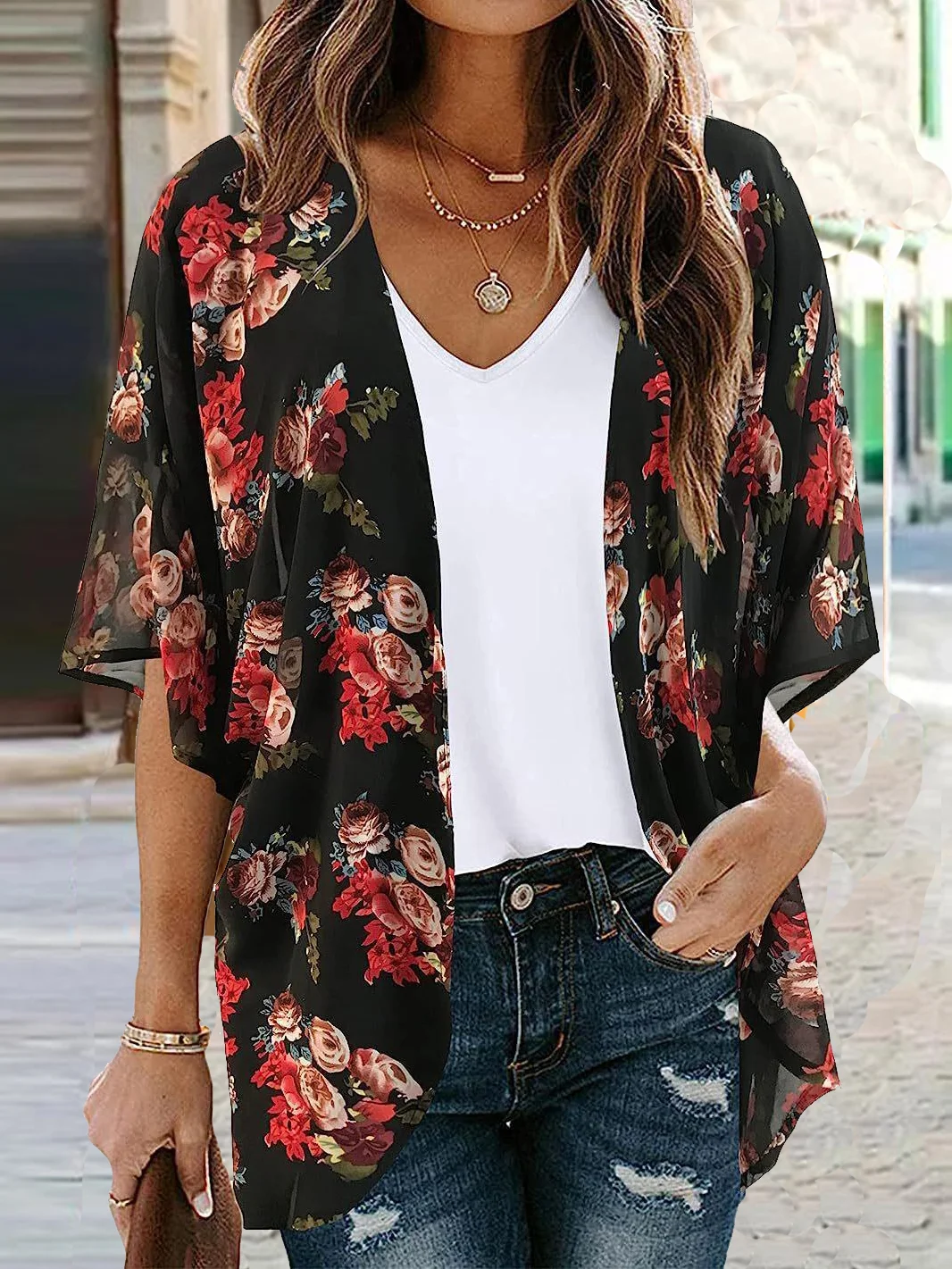 Women's Floral Regular Loose Kimono