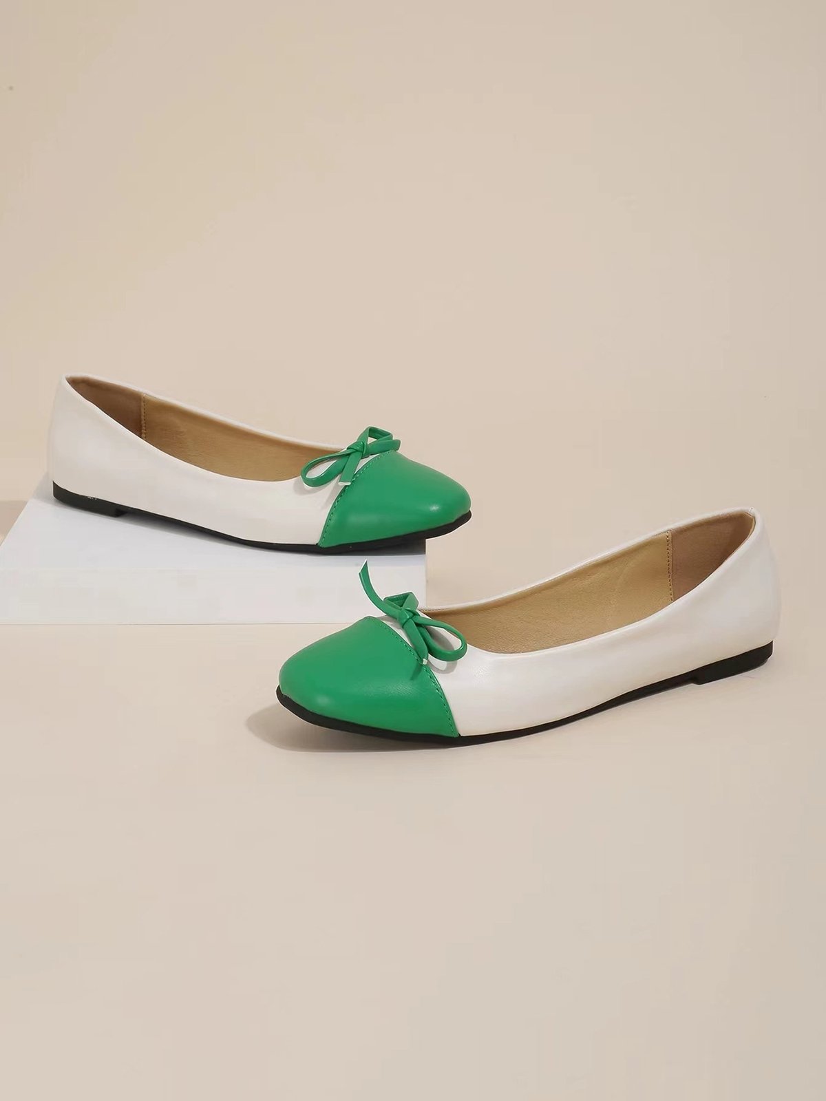 Urban Color Block Non-Slip Slip On Flat Heel Shallow Shoes Bow