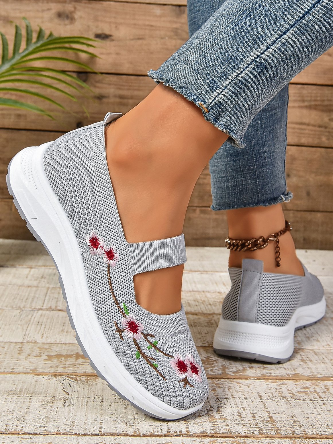 Casual Floral Slip On Flat Heel Shallow Shoes Embroidery