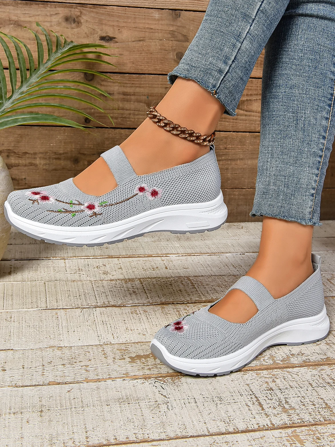 Casual Floral Slip On Flat Heel Shallow Shoes Embroidery