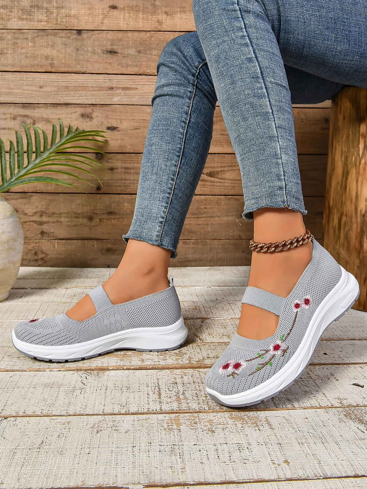 Casual Floral Slip On Flat Heel Shallow Shoes Embroidery