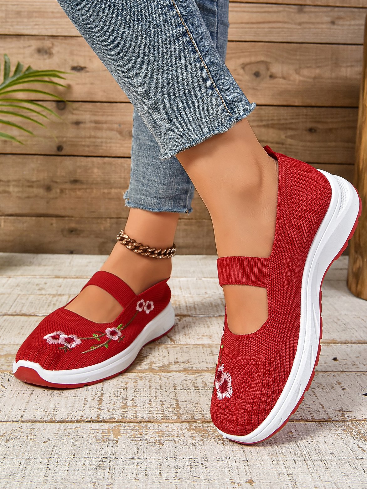 Casual Floral Slip On Flat Heel Shallow Shoes Embroidery