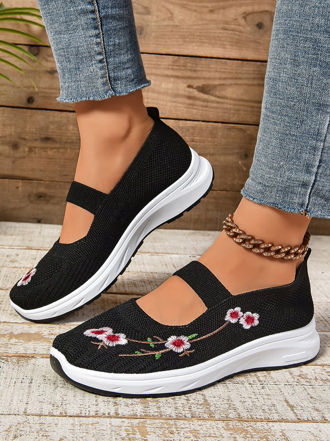 Casual Floral Slip On Flat Heel Shallow Shoes Embroidery