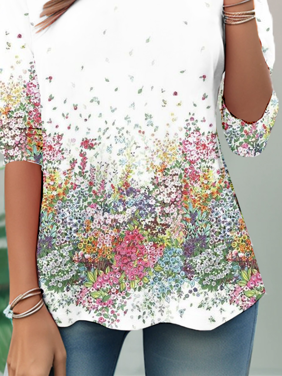 Casual Floral Crew Neck Long Sleeve T-shirt