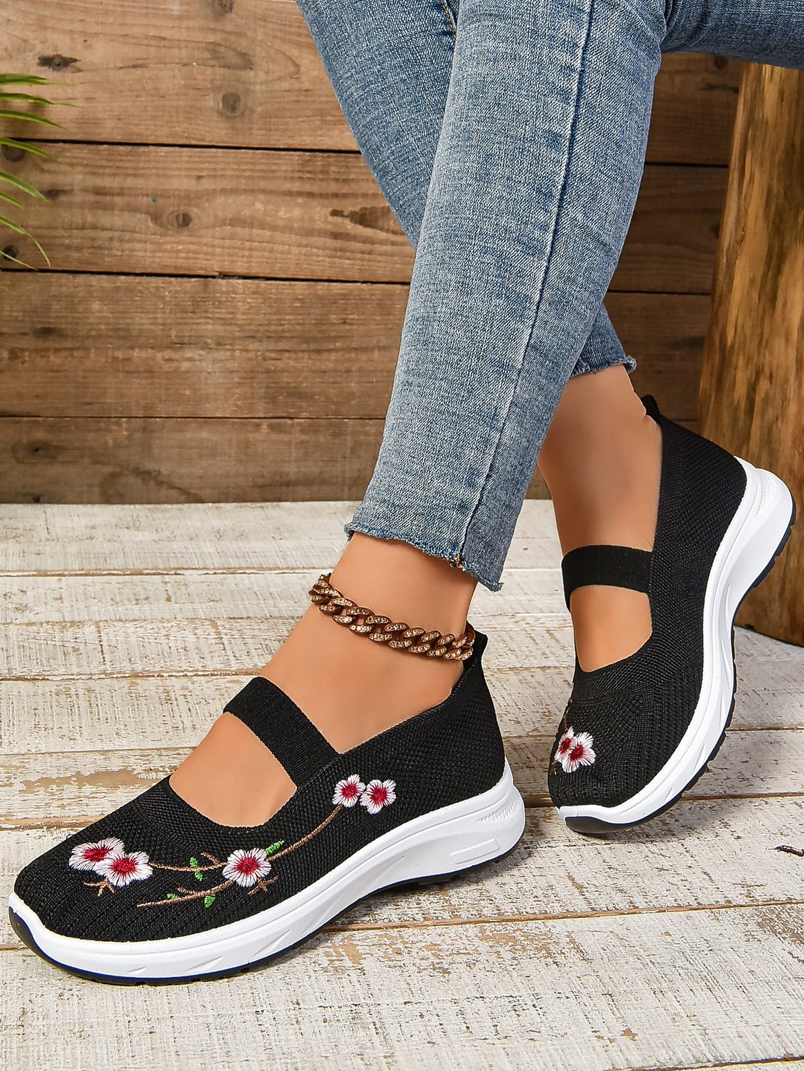 Casual Floral Slip On Flat Heel Shallow Shoes Embroidery