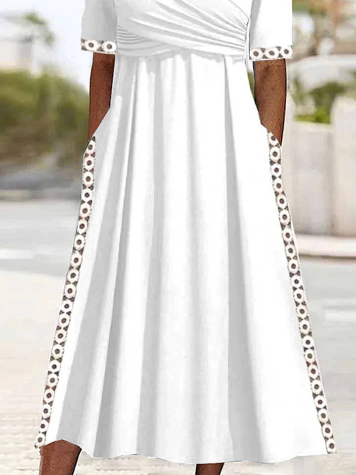 Women Plain V Neck Short Sleeve Comfy Casual Buckle Maxi Dress