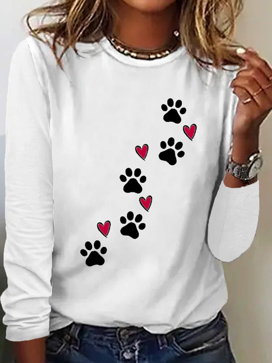 Crew Neck Long Sleeve Text Letters Lightweight Micro-Elasticity Regular Fit Blouse For Women