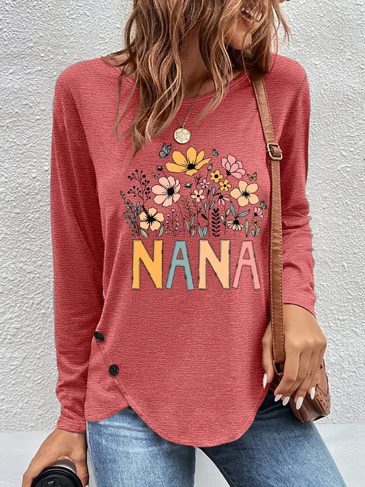 Casual Floral Crew Neck Long Sleeve T-shirt