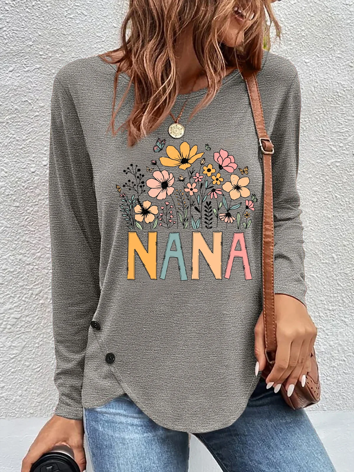 Casual Floral Crew Neck Long Sleeve T-shirt