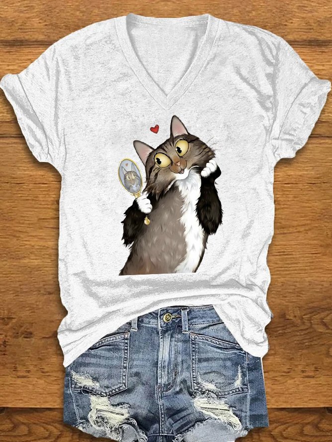 Casual Animal V Neck Short Sleeve T-shirt