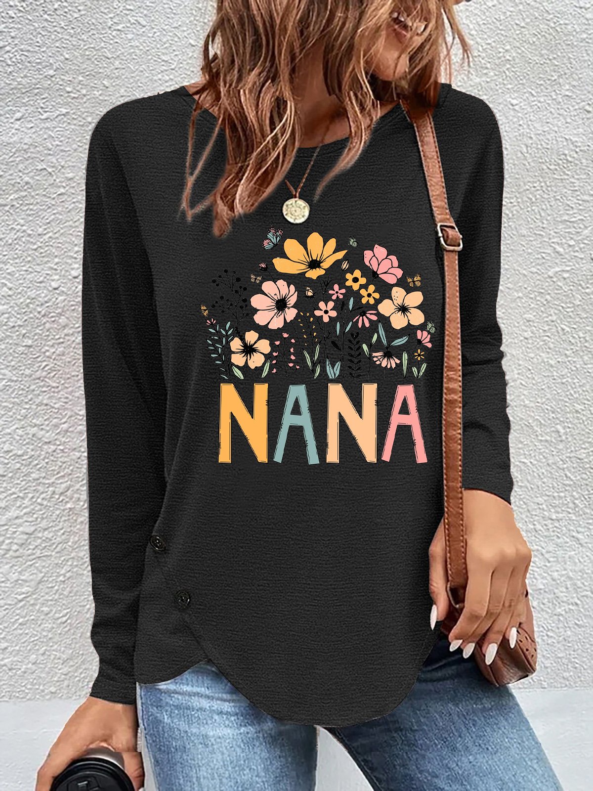 Casual Floral Crew Neck Long Sleeve T-shirt