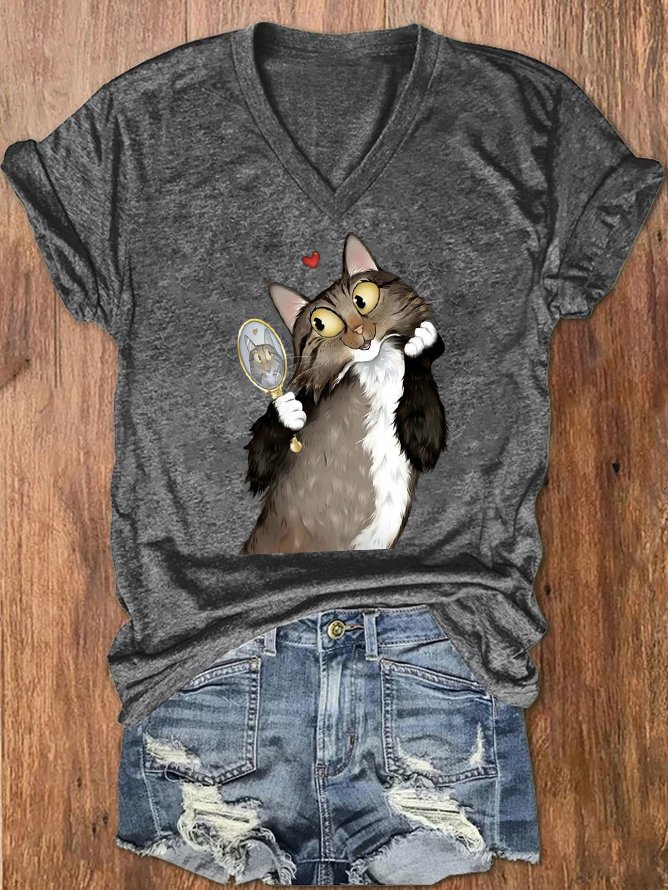 Casual Animal V Neck Short Sleeve T-shirt