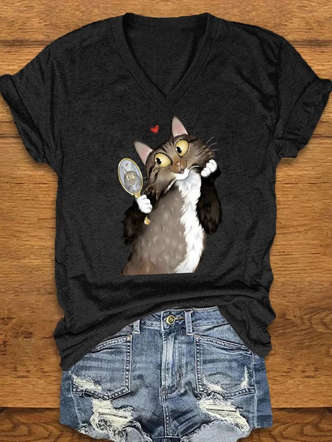 Casual Animal V Neck Short Sleeve T-shirt