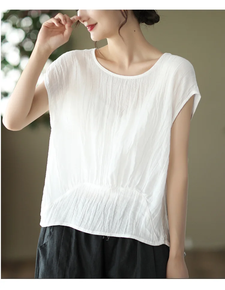 Crew Neck Short Sleeve Plain Regular Loose Shirt For Women