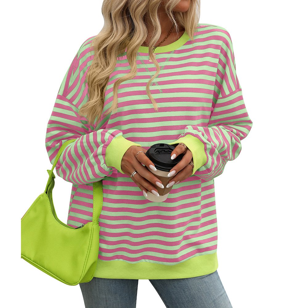 Casual Crew Neck Striped Sweatshirt