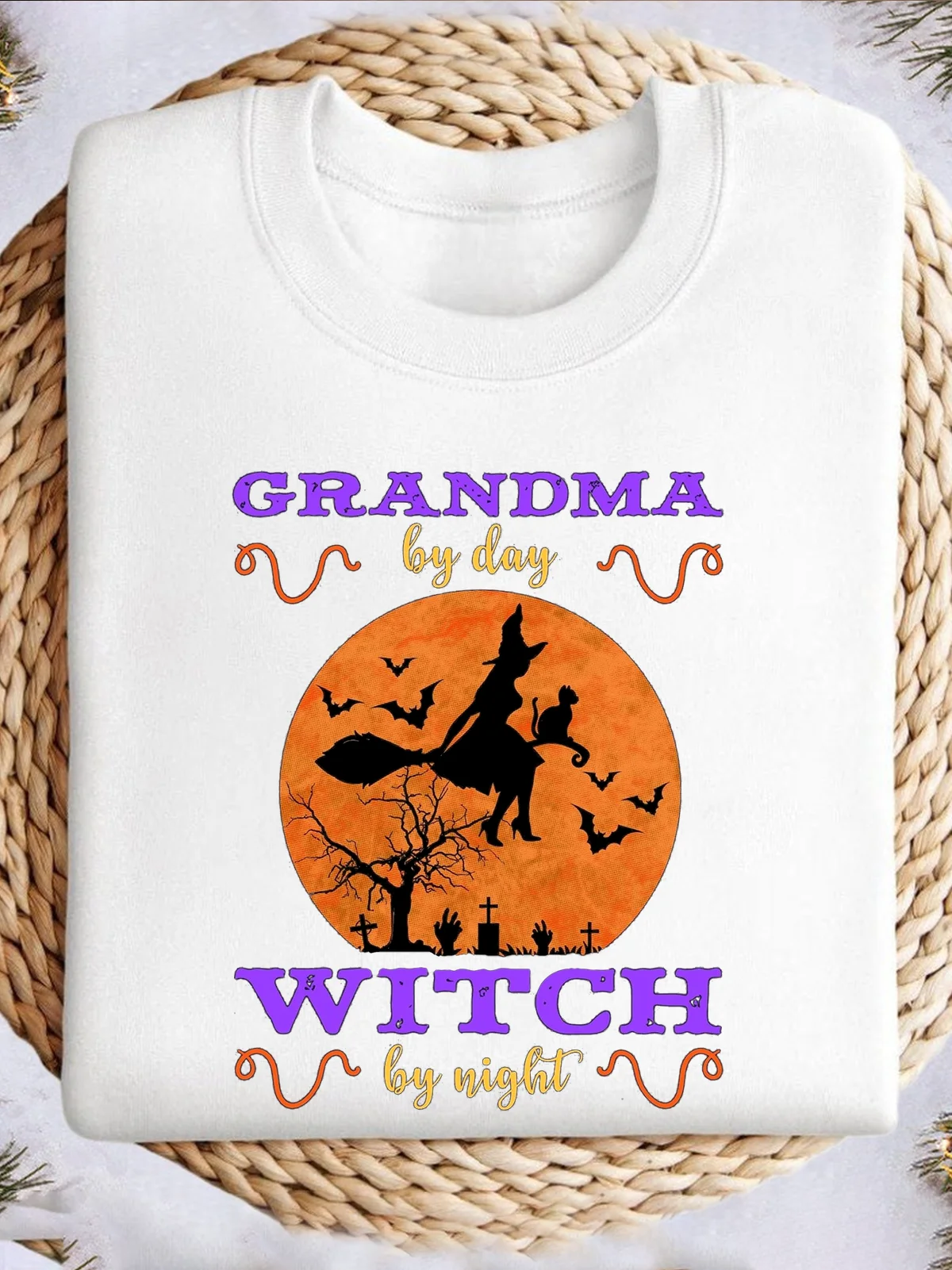 Halloween Witch Casual Crew Neck Text Letters Sweatshirt