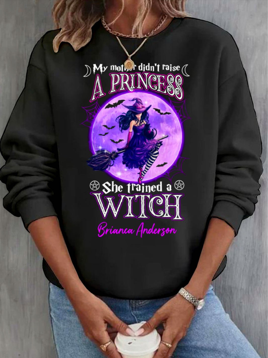 Halloween Casual Witch Print Crew Neck Text Letters Sweatshirt