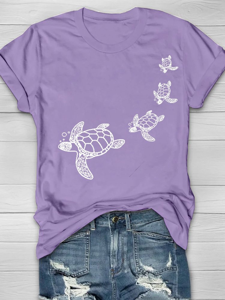 Casual Turtle Crew Neck Short Sleeve T-shirt