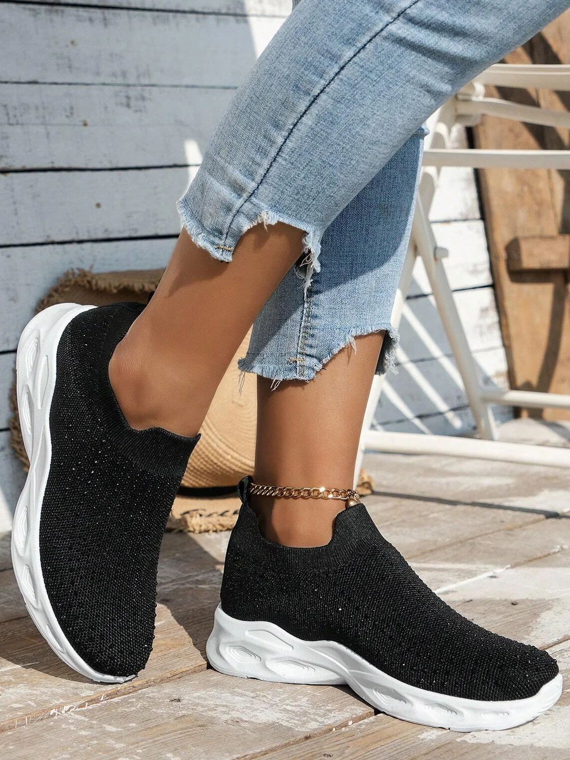 Casual Plain Lace-Up Flat Heel Slip On Hot Drilling