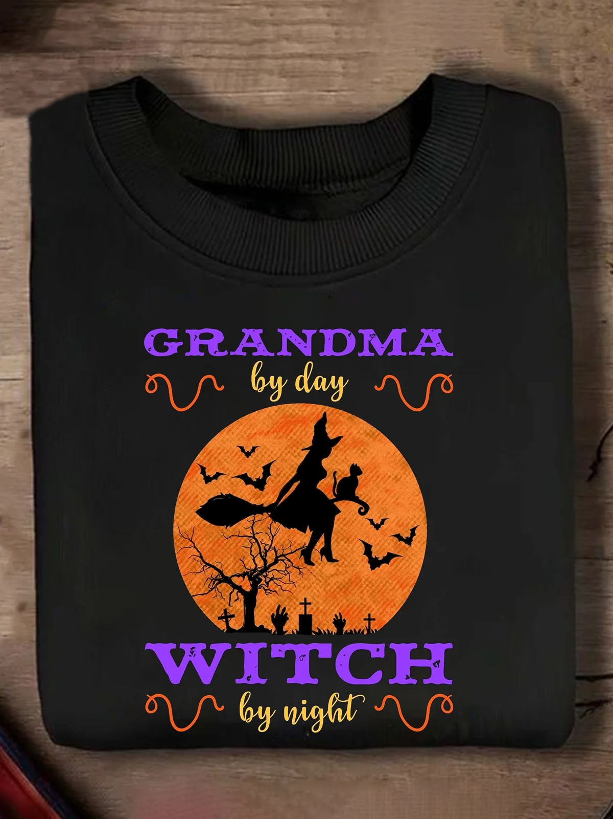 Halloween Witch Casual Crew Neck Text Letters Sweatshirt