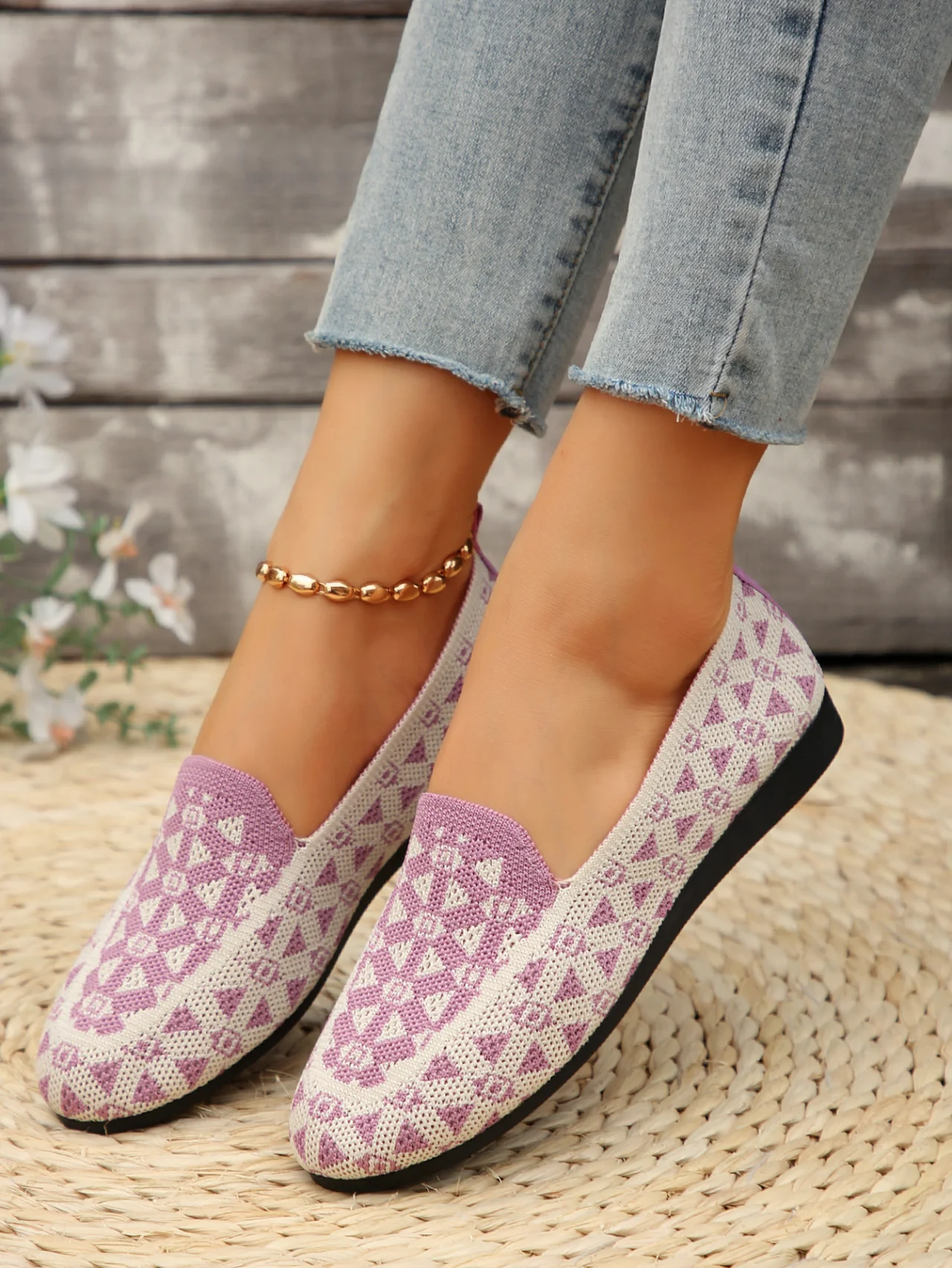 Casual Ethnic Slip On Flat Heel Shallow Shoes