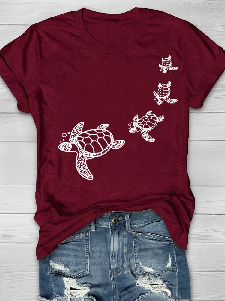 Casual Turtle Crew Neck Short Sleeve T-shirt