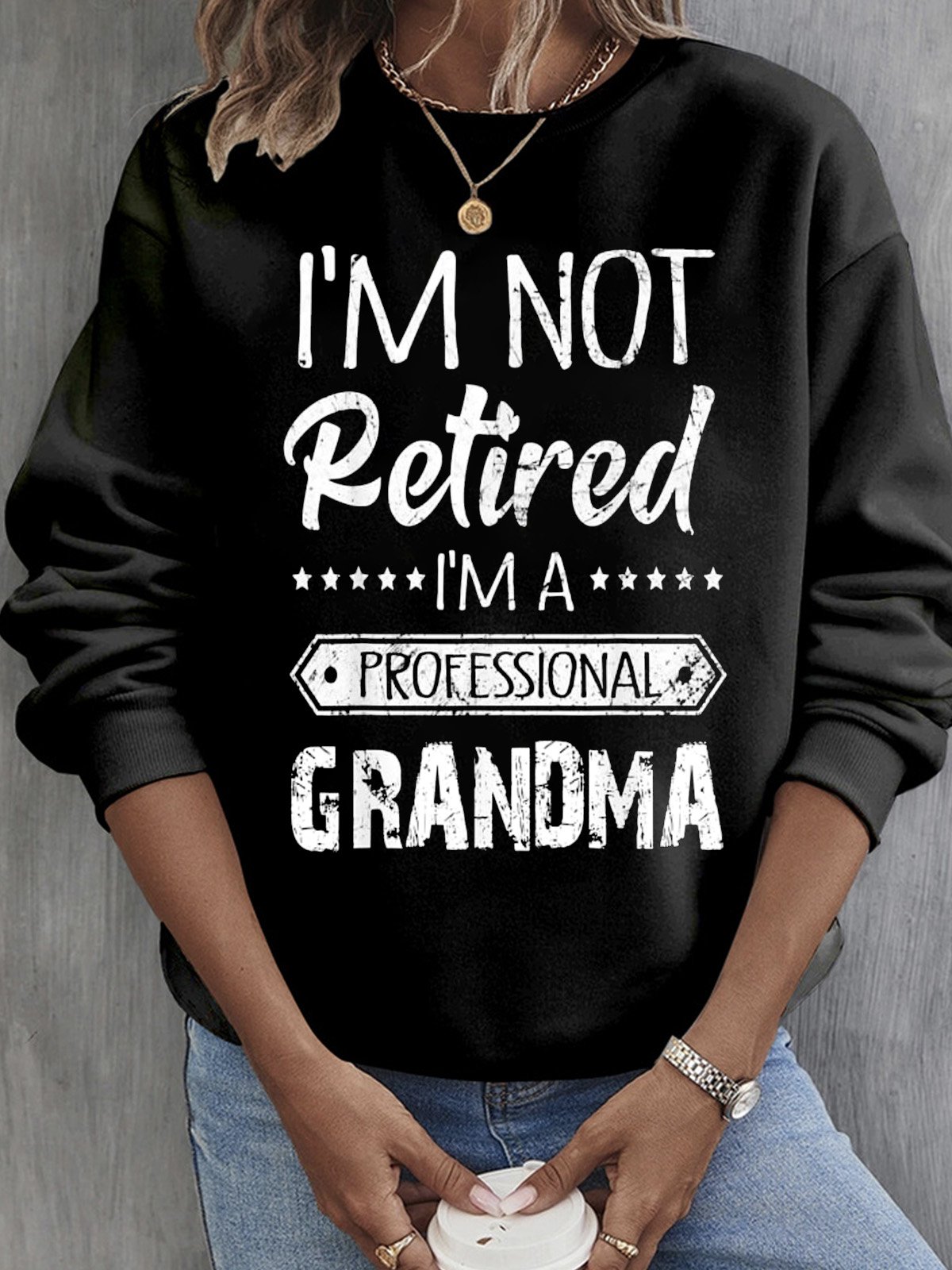 Casual Crew Neck Text Letters Sweatshirt