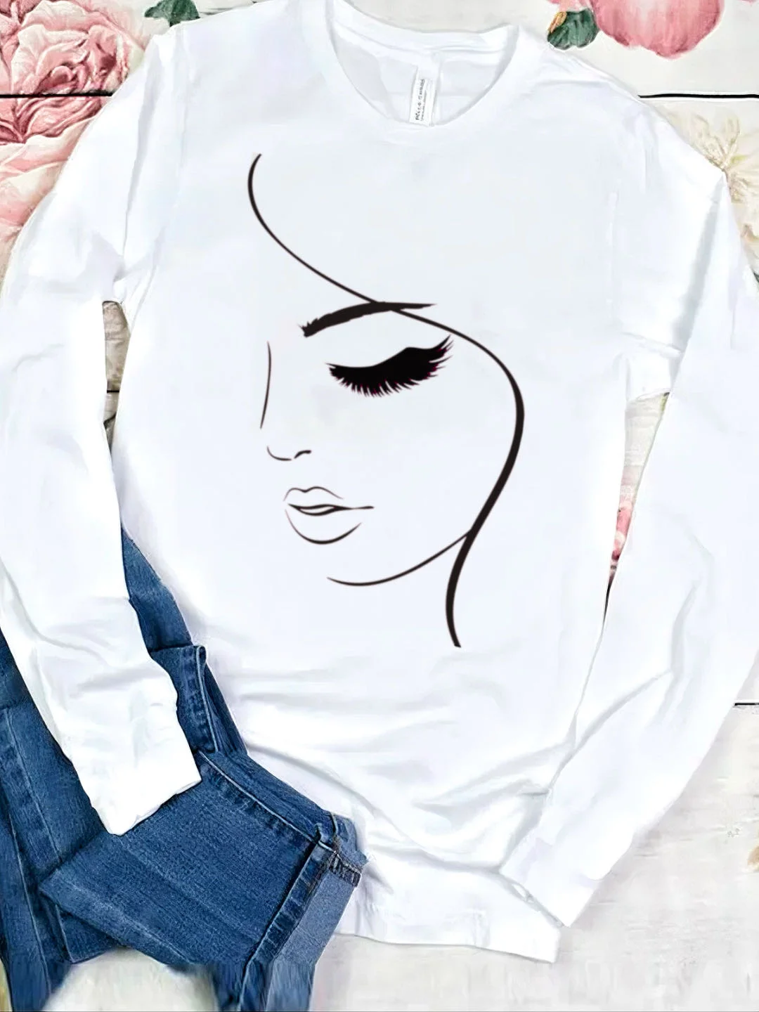 Casual Figure Crew Neck Long Sleeve T-shirt