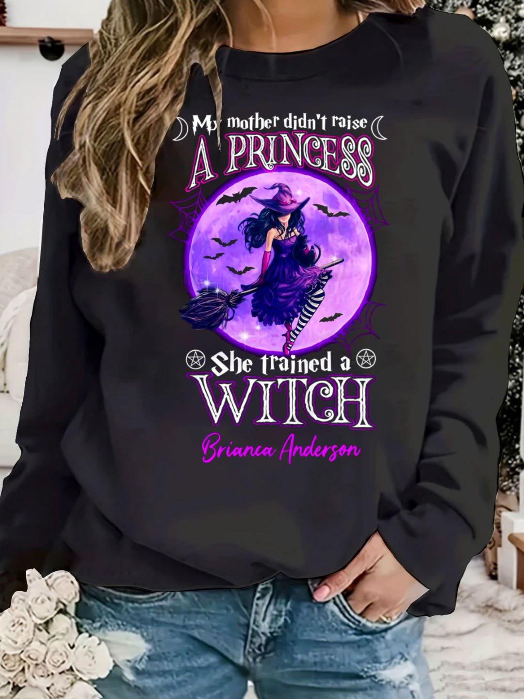 Halloween Casual Witch Print Crew Neck Text Letters Sweatshirt