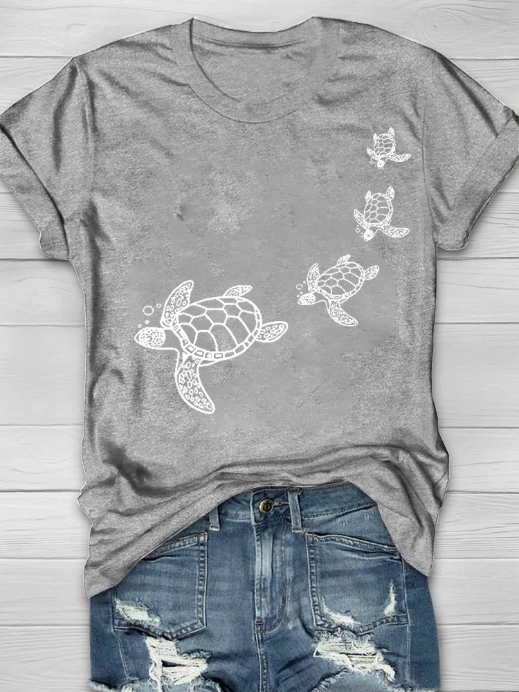 Casual Turtle Crew Neck Short Sleeve T-shirt