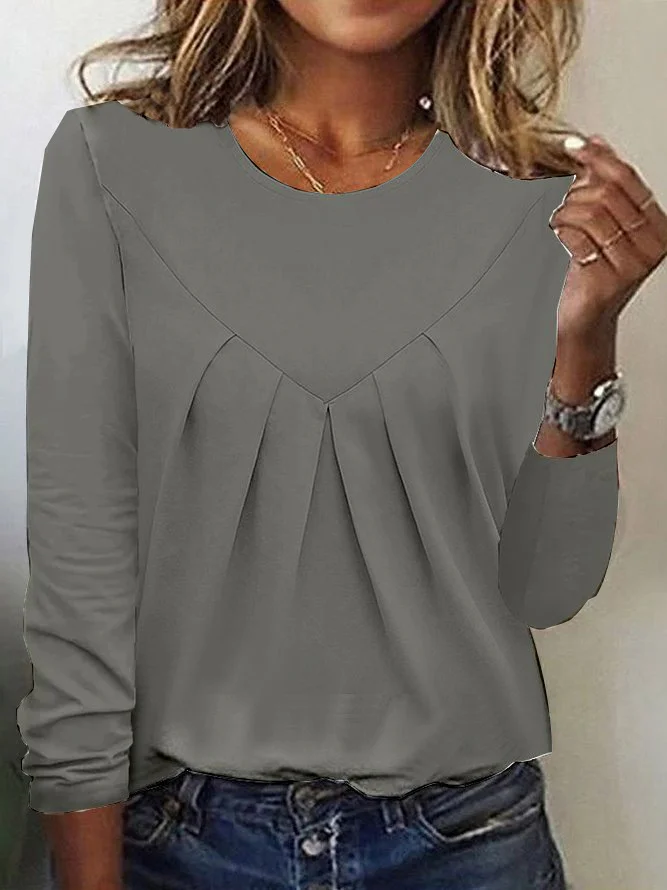 Casual Plain Crew Neck Long Sleeve T-shirt