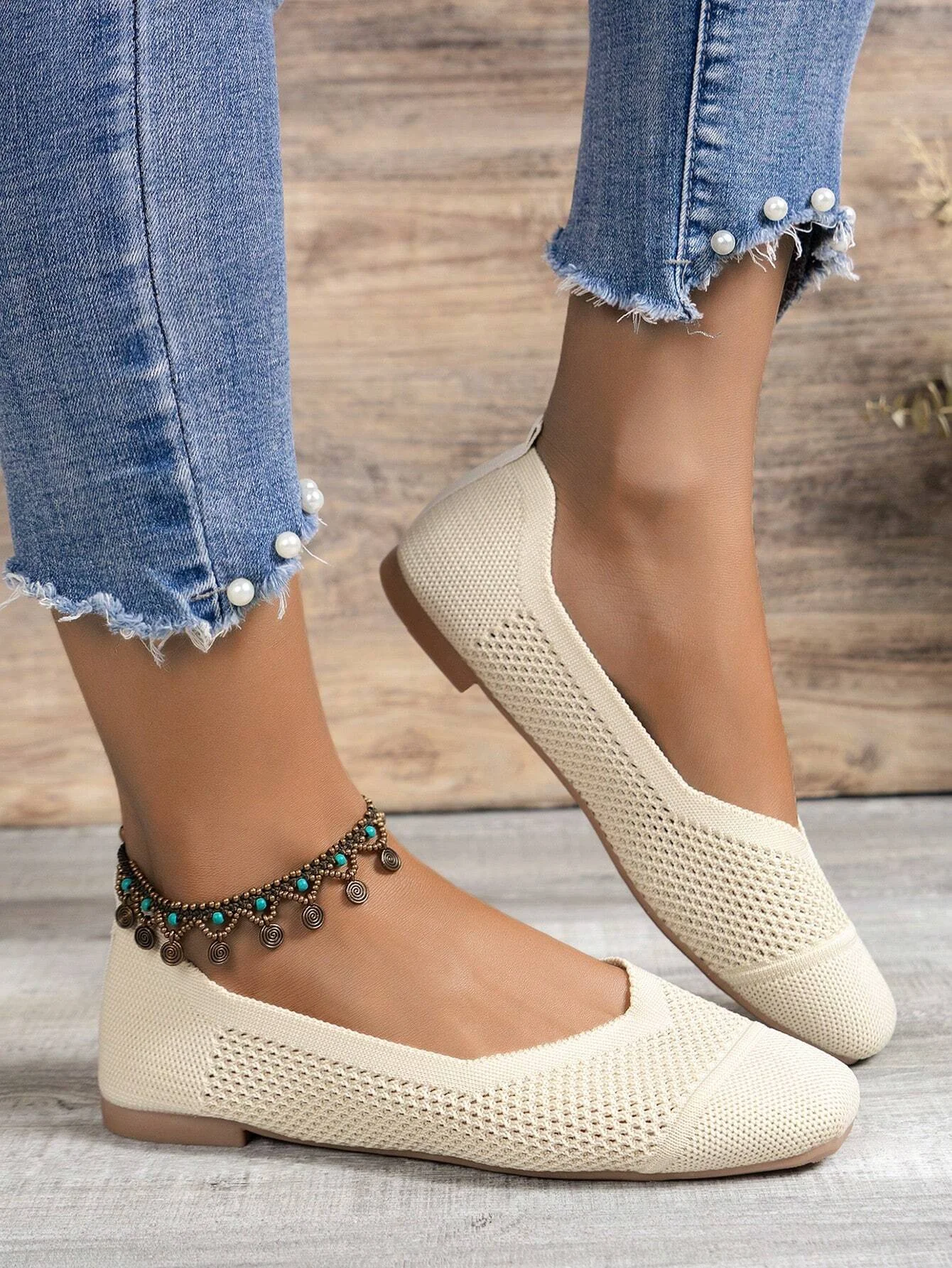 Casual Ethnic Slip On Flat Heel Shallow Shoes