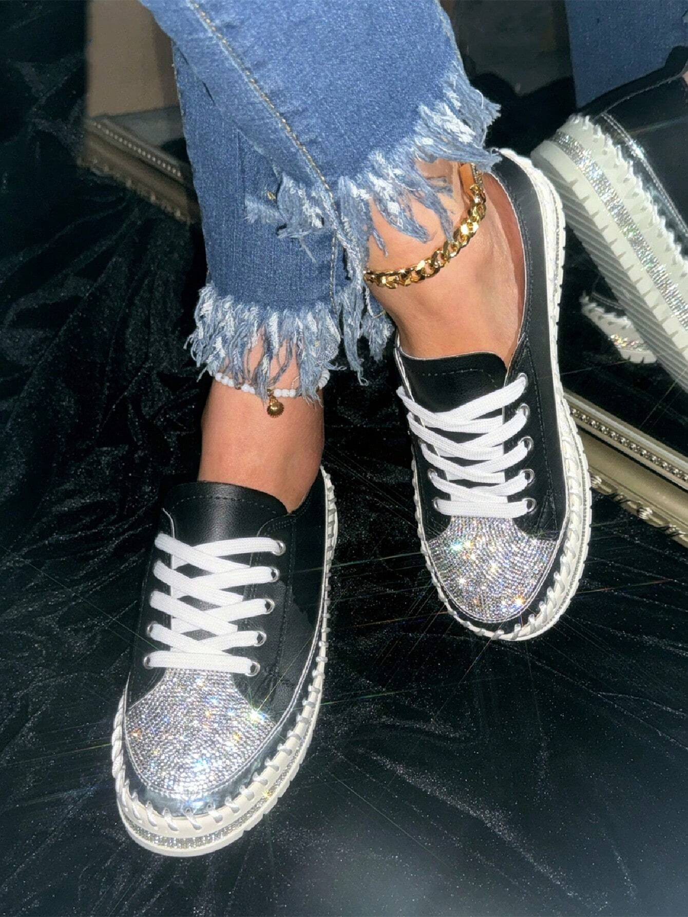 Women's Golden Shiny Rhinestone Fashion Casual Sneakers