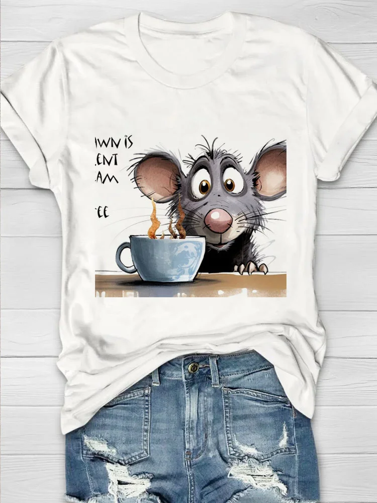 Casual Cute Animal Crew Neck Short Sleeve T-shirt