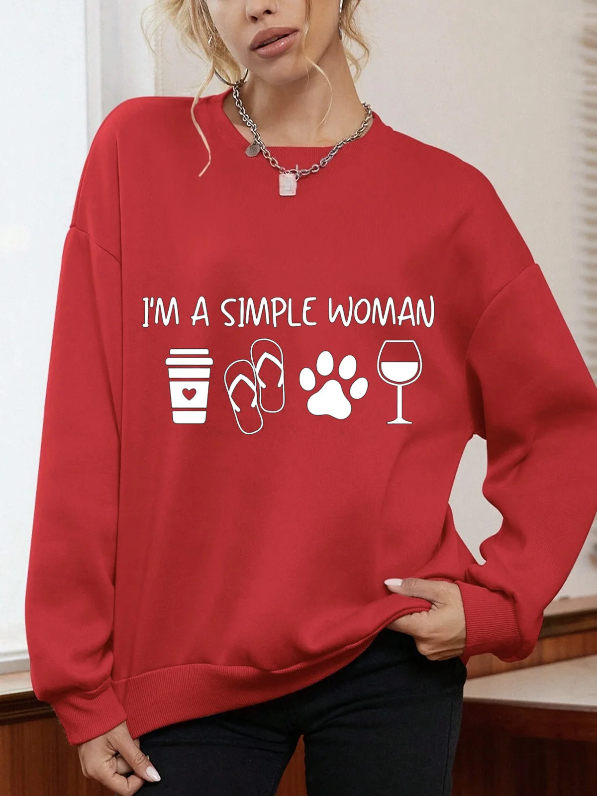 Casual Crew Neck Text Letters Sweatshirt