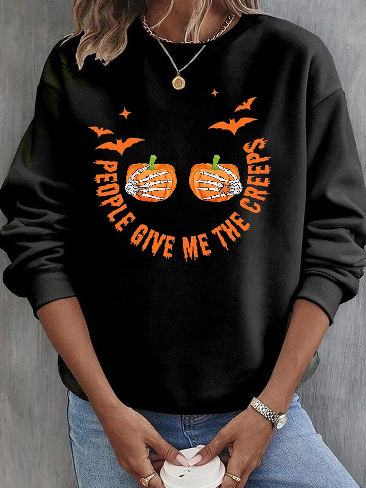 Casual Crew Neck Text Letters Sweatshirt