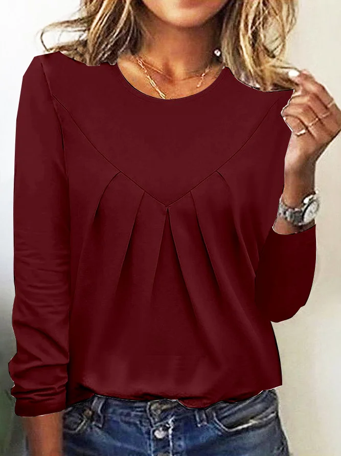 Casual Plain Crew Neck Long Sleeve T-shirt