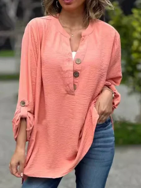 Casual V Neck Plain Sweatshirt