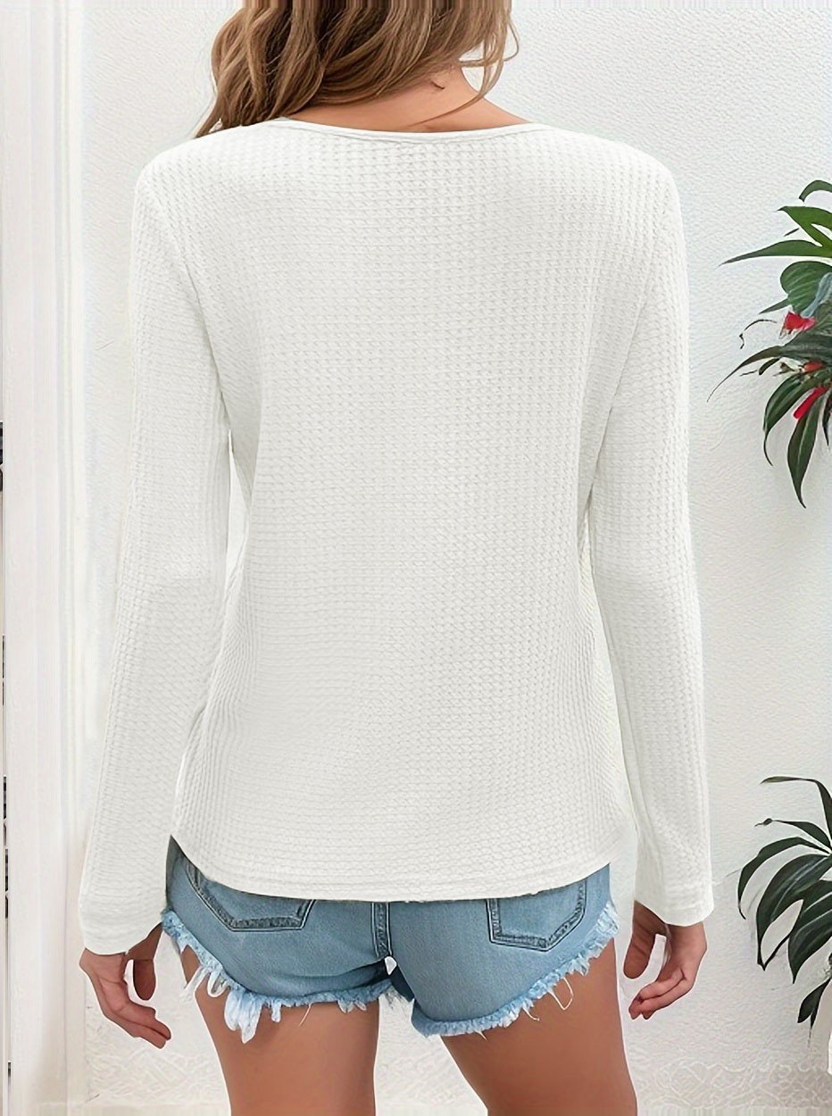 Casual Plain V Neck Long Sleeve T-shirt