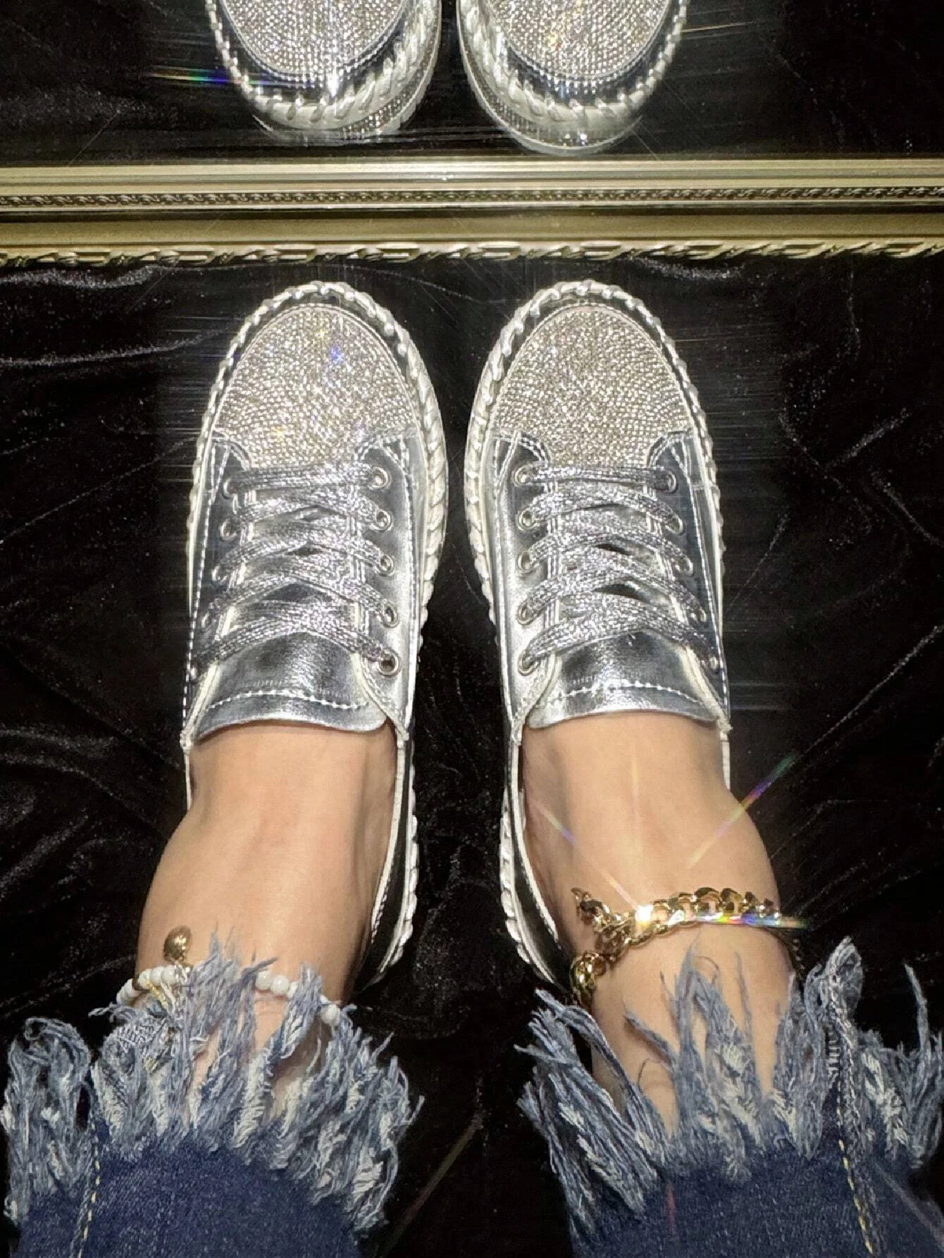 Women's Golden Shiny Rhinestone Fashion Casual Sneakers