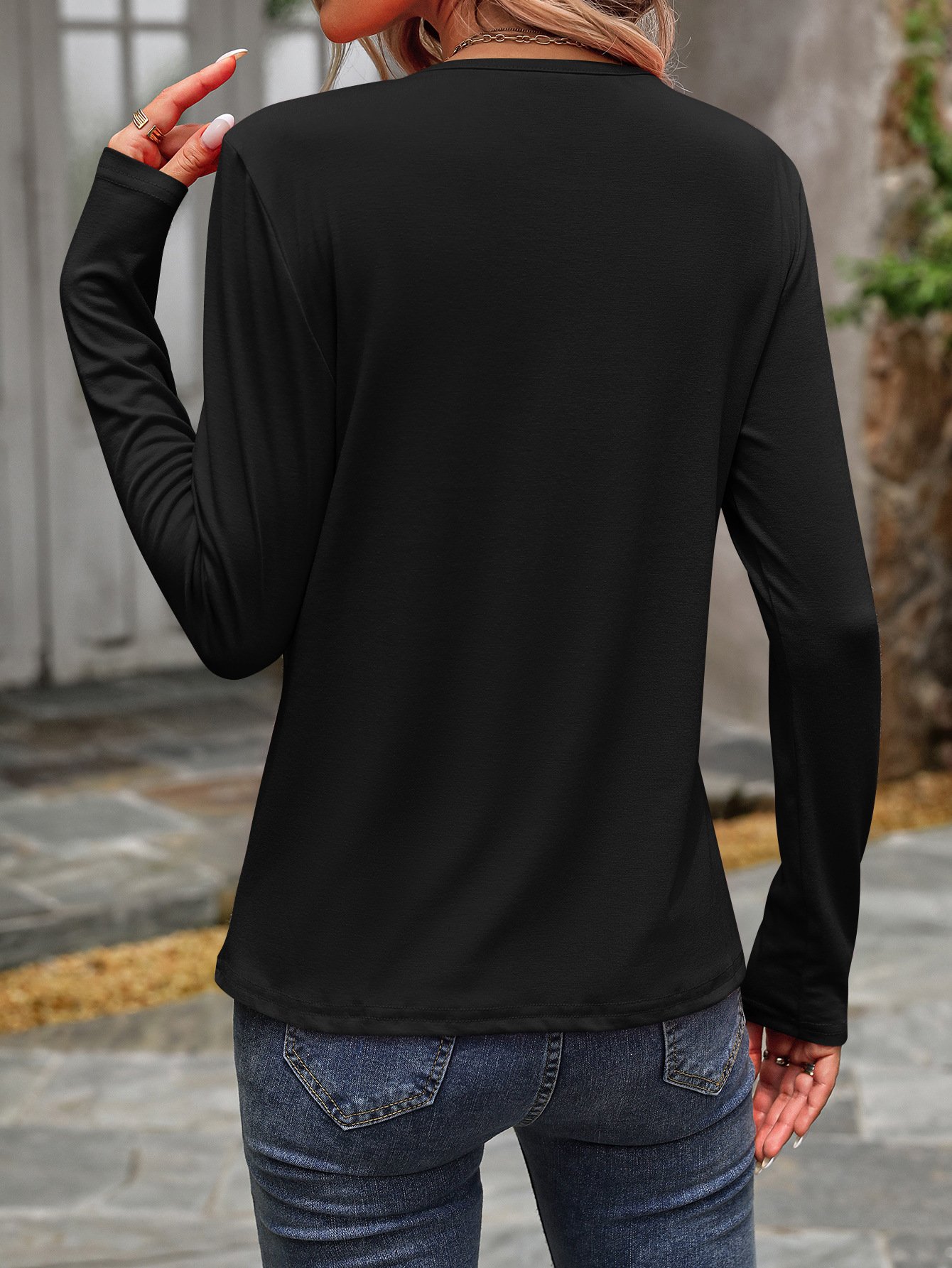 Casual Plain Crew Neck Long Sleeve T-shirt