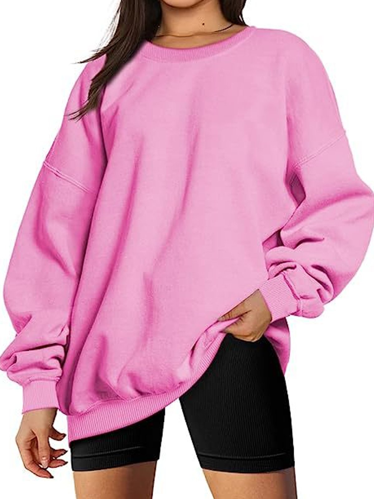 Casual Crew Neck Plain Sweatshirt