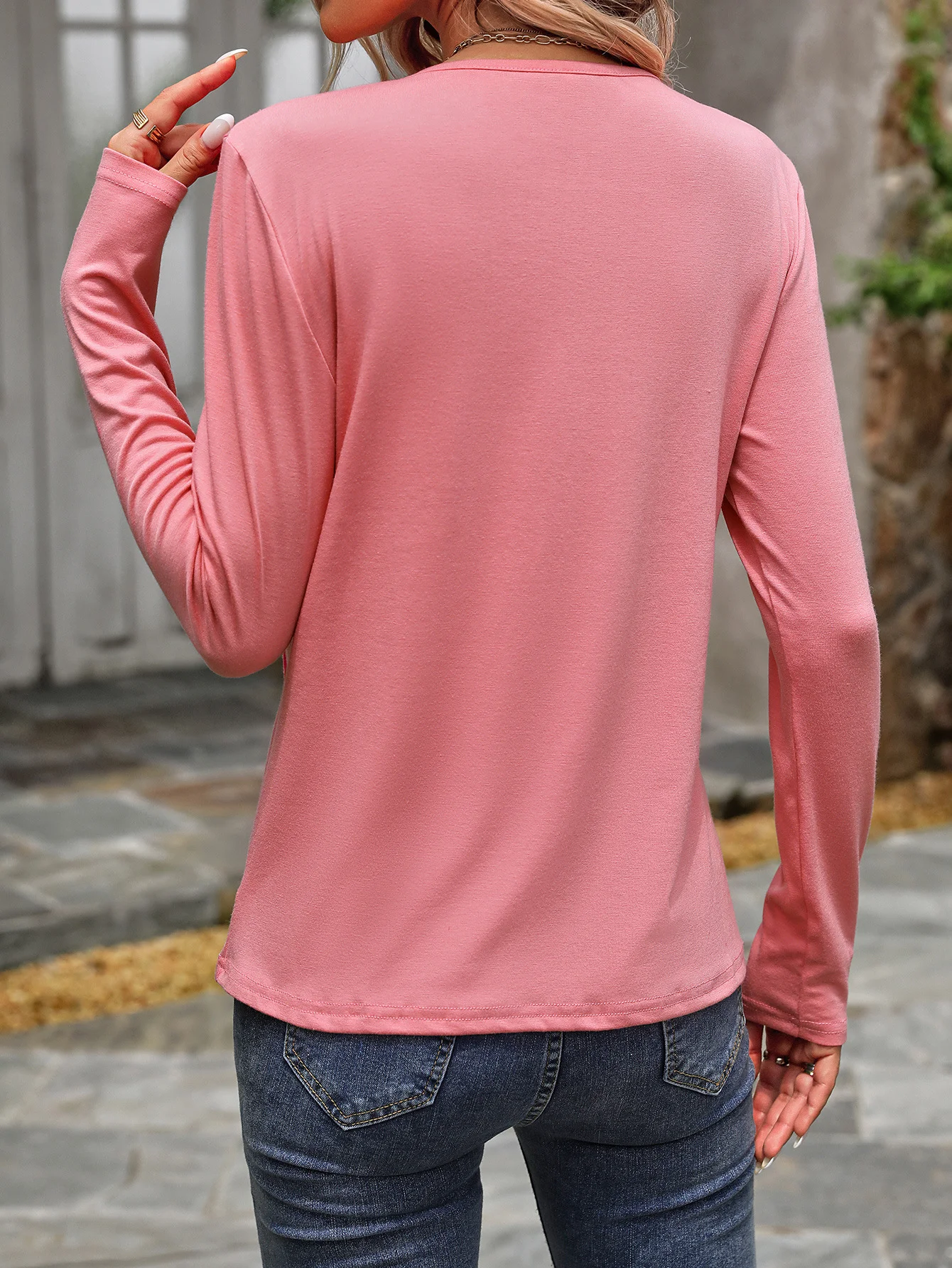 Casual Plain Crew Neck Long Sleeve T-shirt